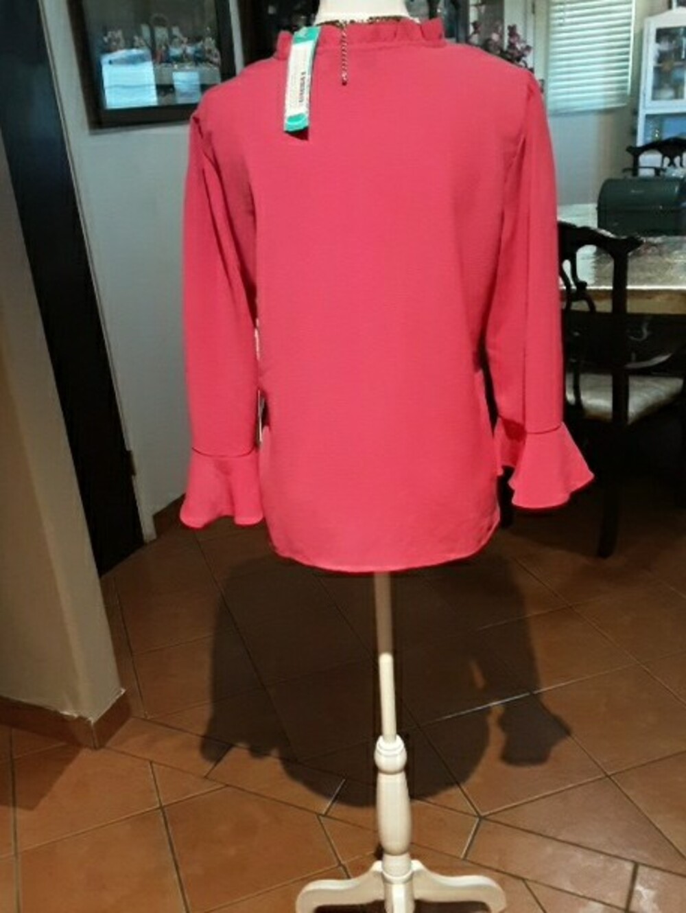 CeCe V-Neck Ruffle Cuff Blouse - Raspberry - Picture 7 of 11
